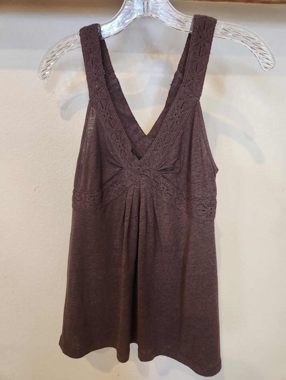 Urban Outfitters C Luce Brand Crochet-Detail V-Neck Stretch Tank Top - Brown